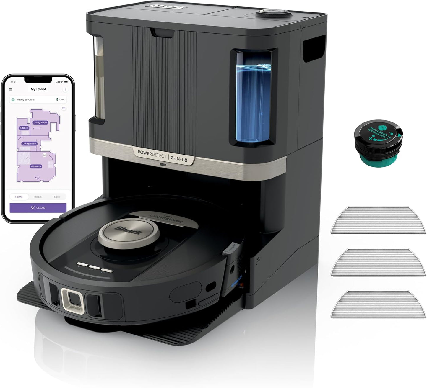 Shark PowerDetect Aspirateur Robot Laveur avec Base autovideuse